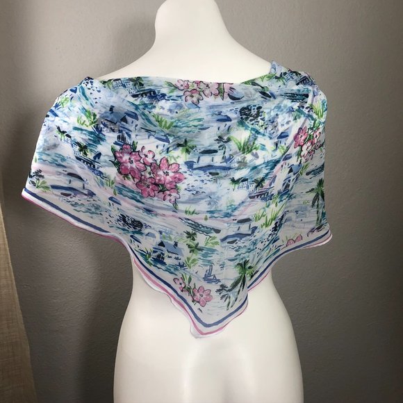 J. Jill Tropical Toile Diamond Scarf Tasseled NWT - Picture 6 of 6